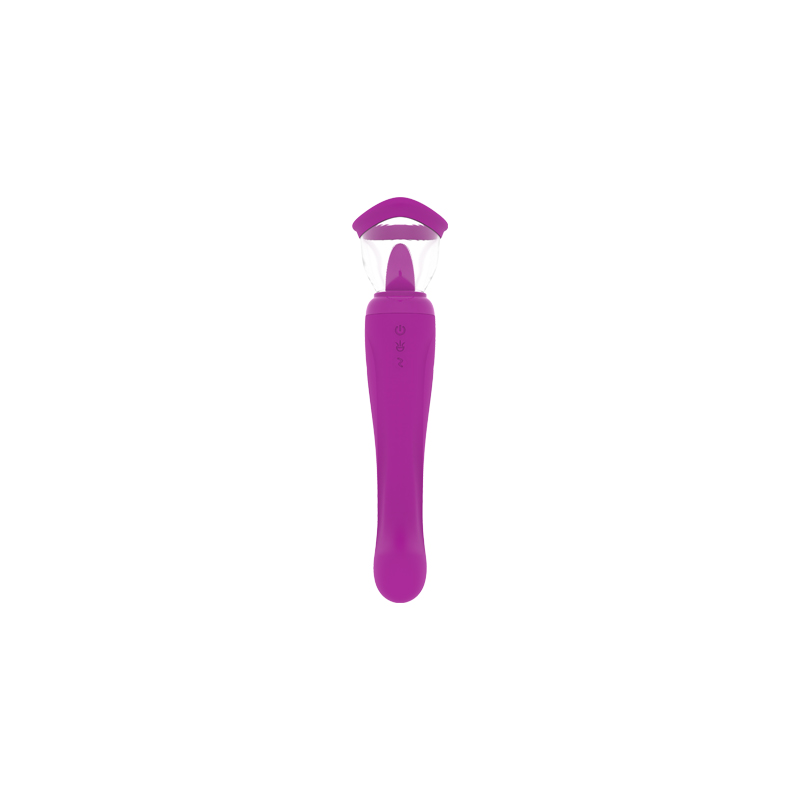 Menjilati vibrator dengan mengisap pompa-ungu